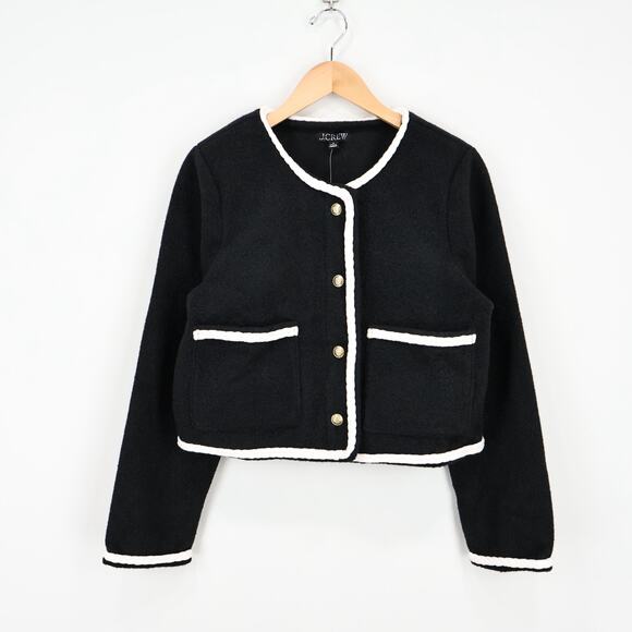 J.Crew Women's Cropped Boucle Yarn Lady Jacket Black White Size Medium NWT - Picture 2 of 8